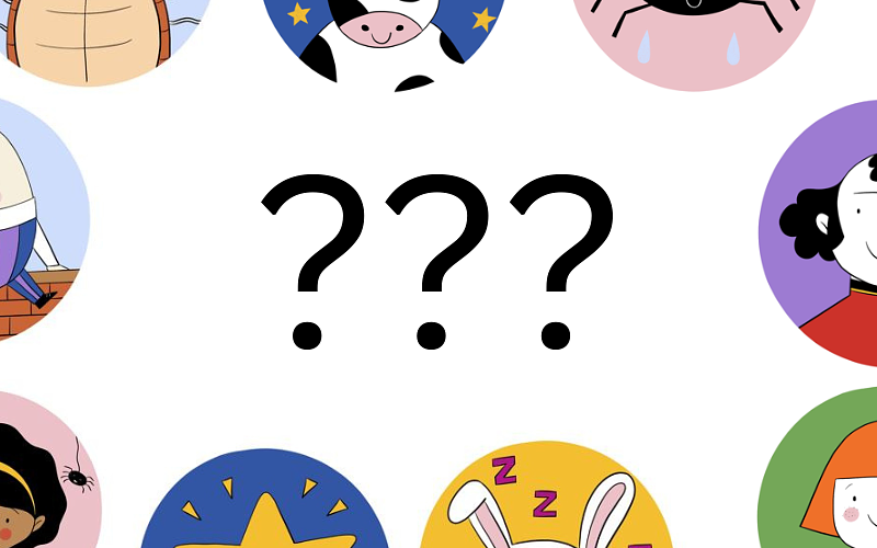 Illustrations of characters and question marks